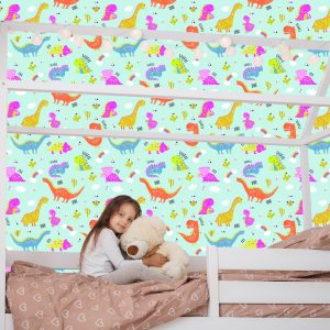 Papier Peint Pour Les Enfants Dinosaures Cactus Arc-En-Ciel Colorés – Image 7