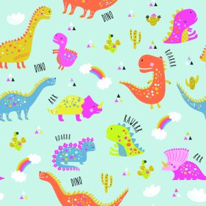 Papier Peint Pour Les Enfants Dinosaures Cactus Arc-En-Ciel Colorés – Image 1
