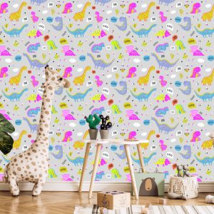Papier Peint Pour Les Enfants Colorful Nature Fleurs Dinosaures – Image 5