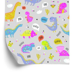 Papier Peint Pour Les Enfants Colorful Nature Fleurs Dinosaures – Image 2