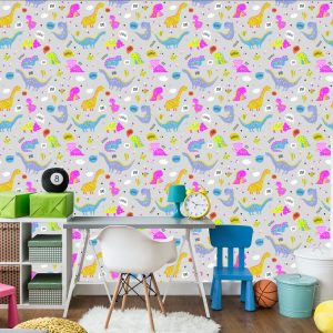 Papier Peint Pour Les Enfants Colorful Nature Fleurs Dinosaures – Image 4