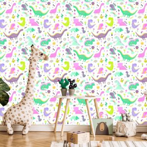 Papier Peint Pour Les Enfants Dinosaures Fleurs Cactus – Image 5