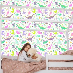 Papier Peint Pour Les Enfants Dinosaures Fleurs Cactus – Image 7