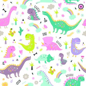 Papier Peint Pour Les Enfants Dinosaures Fleurs Cactus – Image 1