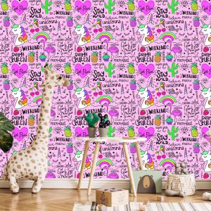 Papier Peint Pour Les Enfants - Animaux, Fruits Et Arc-En-Ciel – Image 5