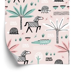 Papier Peint Pour Fille Pastel Animaux, Palmiers – Image 2