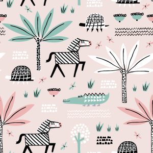 Papier Peint Pour Fille Pastel Animaux, Palmiers – Image 1