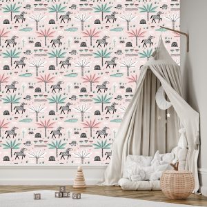 Papier Peint Pour Fille Pastel Animaux, Palmiers – Image 3