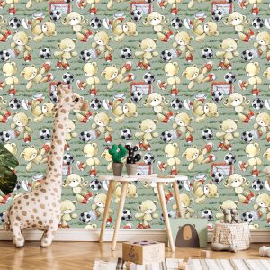 Papier Peint Champ De Nounours De Football Pour Chambre De Garçon – Image 5