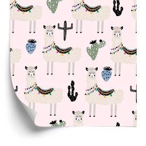 Papier Peint Les Cactus Animaux Lama Pour Une Chambre De Bébé – Image 2
