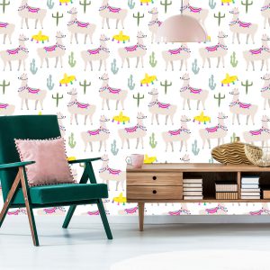 Papier Peint Animaux Cactus Pour La Chambre De Bébé D'un Lama – Image 6