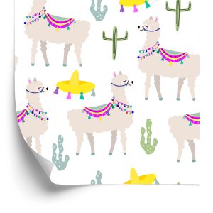 Papier Peint Animaux Cactus Pour La Chambre De Bébé D'un Lama – Image 2
