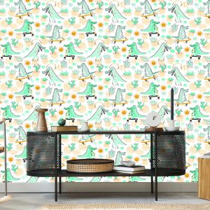 Papier Peint Pour La Chambre De Bébé Crocodiles, Plantes, Soleil. – Image 5