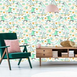 Papier Peint Pour La Chambre De Bébé Crocodiles, Plantes, Soleil. – Image 6