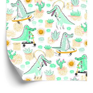 Papier Peint Pour La Chambre De Bébé Crocodiles, Plantes, Soleil. – Image 2