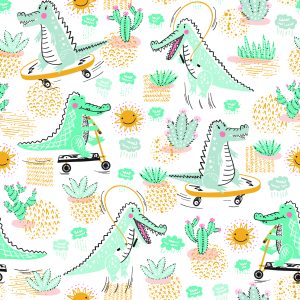 Papier Peint Pour La Chambre De Bébé Crocodiles, Plantes, Soleil. – Image 1