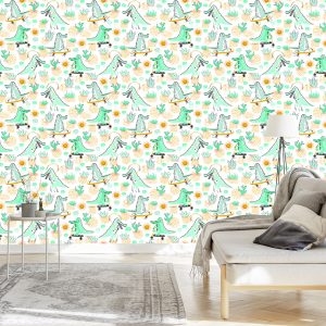 Papier Peint Pour La Chambre De Bébé Crocodiles, Plantes, Soleil. – Image 3