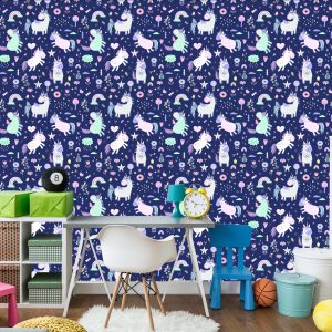 Papier Peint Pour Chambre De Fille Licornes Étoiles – Image 4