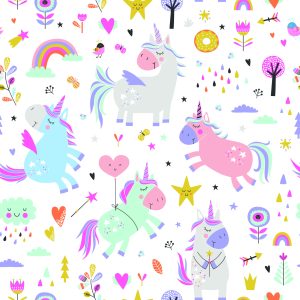 Papier Peint Pour La Chambre Des Filles Licornes Fleurs – Image 1