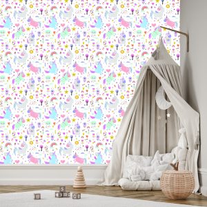 Papier Peint Pour La Chambre Des Filles Licornes Fleurs – Image 3
