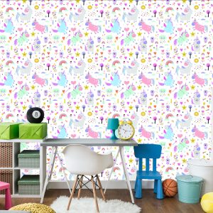 Papier Peint Pour La Chambre Des Filles Licornes Fleurs – Image 4