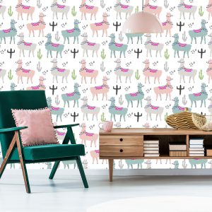 Papier Peint Coloré Dans Lama Animaux Chambre D'enfant – Image 6