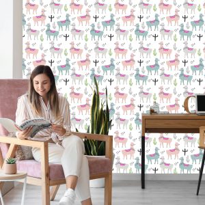 Papier Peint Coloré Dans Lama Animaux Chambre D'enfant – Image 7