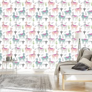 Papier Peint Coloré Dans Lama Animaux Chambre D'enfant – Image 3