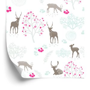 Papier Peint Pour Les Enfants - Cerf Chevreuil Arbres – Image 2