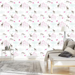 Papier Peint Pour Les Enfants - Cerf Chevreuil Arbres – Image 3