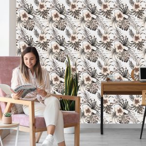 Papier Peint Feuilles De Fleurs Dans Un Style Vintage – Image 7