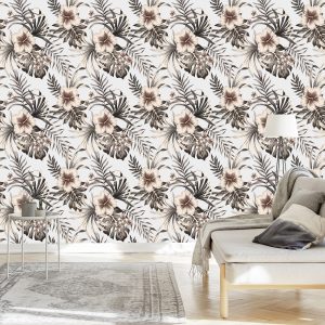 Papier Peint Feuilles De Fleurs Dans Un Style Vintage – Image 3