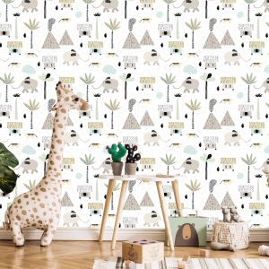 Papier Peint Pour Un Garçon, Animaux, Palmiers, Volcan – Image 5