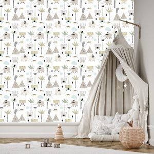 Papier Peint Pour Un Garçon, Animaux, Palmiers, Volcan – Image 3