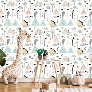 Papier Peint Pour Garçon Dinosaures Palmier Nuages – Image 5