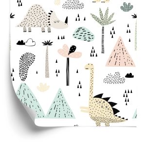 Papier Peint Pour Garçon Dinosaures Palmier Nuages – Image 2