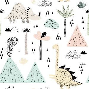 Papier Peint Pour Garçon Dinosaures Palmier Nuages – Image 1