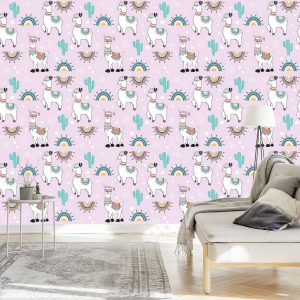 Papier Peint Pour Chambre D'enfant Lama Cacti Plantes – Image 3