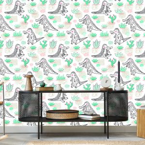 Papier Peint Pour Les Enfants Crocodiles, Fleurs De Cactus – Image 5