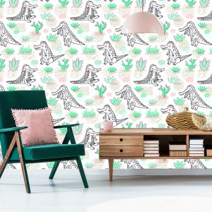 Papier Peint Pour Les Enfants Crocodiles, Fleurs De Cactus – Image 6