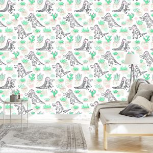 Papier Peint Pour Les Enfants Crocodiles, Fleurs De Cactus – Image 3