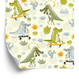 Papier Peint Pour Les Enfants, Les Crocodiles, Les Cactus, Les Planches À Roulettes – Image 2