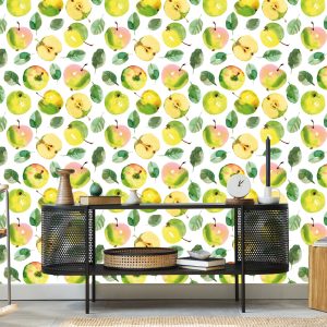 Papier Peint Fruits, Apple, Feuilles, Cuisine Verte – Image 5