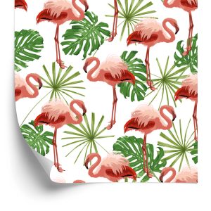 Papier Peint Dans Les Feuilles De Flamants Roses Dans La Chambre Verte De La Nature – Image 2