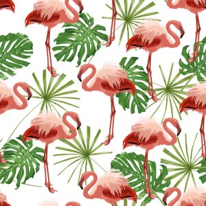 Papier Peint Dans Les Feuilles De Flamants Roses Dans La Chambre Verte De La Nature – Image 1