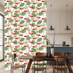 Papier Peint Dans Les Feuilles De Flamants Roses Dans La Chambre Verte De La Nature – Image 4