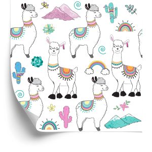 Papier Peint Pour La Chambre De Bébé Lama Cactus Montagnes – Image 2