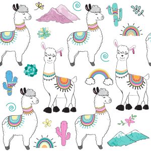 Papier Peint Pour La Chambre De Bébé Lama Cactus Montagnes – Image 1