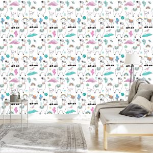 Papier Peint Pour La Chambre De Bébé Lama Cactus Montagnes – Image 3