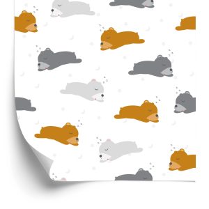 Papier Peint Ours En Peluche Endormi Les Étoiles Lunes – Image 2